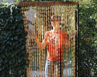 Spruce Wood Beaded Door Curtain: Boho Decor (39.3x72.8 inches)