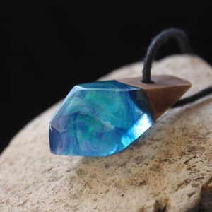 Burlwood Resin Necklace: Northern Lights Ocean Pendant