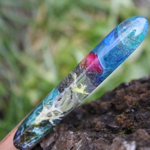 Real Rose Wooden Hair Stick: Blue Resin Terrarium Hair Slide