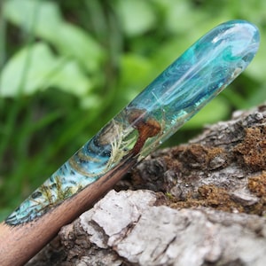 Pilz Haarstab Echt Farn Holz Harz Holz Gehämmert Haarnadel Lang Haar Halter Haarteil Dutt Haarschmuck Terrarium Wald Wicca Zauberstab