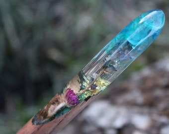 Lavender Wildflower Hair Stick: Wood Resin Terrarium Hair Fork