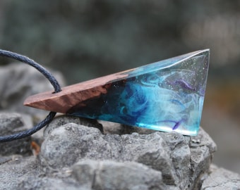 Burlwood Resin Necklace: Northern Lights Pendant, Unisex Jewelry