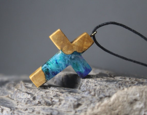 Wood resin cross necklace sale