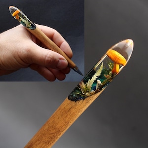 Real Mushroom Wooden Pen: Forest Terrarium Ballpoint Pen