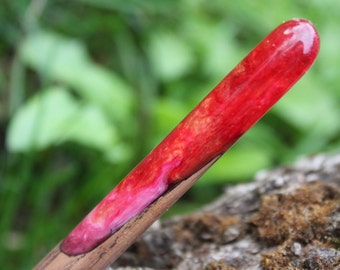 Red & Gold Resin Hair Stick: Wooden Fire Hairpin