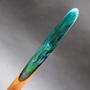 Hair stick Northern Lights Wooden Hairstick Wood Resin Long Hair Holder Blue Hair slide Natural Accessories Hairpin Aurora borealis