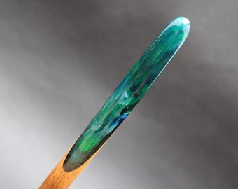 Hair stick Northern Lights Wooden Hairstick Wood Resin Long Hair Holder Blue Hair slide Natural Accessories Hairpin Aurora borealis