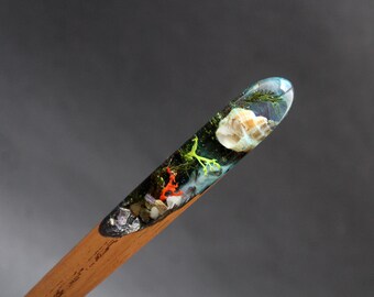 Seashell Hair Stick: Real Moss, Wood & Resin Ocean Hair Slide
