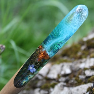 Haarstab Echter Pilz Farn Vergissmeinnicht Kunstharz Holz Haarstab Holz Langhaarhalter Haarspange Boho Natur Accessoire Waldfee