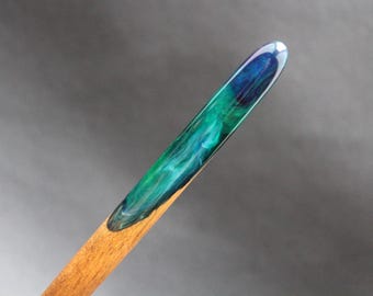 Northern Lights Hair stick Wood Resin Wooden Hairstick Long Hair Holder Blue Hair slide Boho Hair Pin Sea Ocean Accessory Aurora borealis