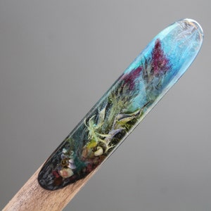 Wood Hair Stick Floral Resin Art Long Hair Pin Wood Bun Holder Wooden Hair Slide Real Flowers Hair Fork Color Boho Accessories Wegging Gift