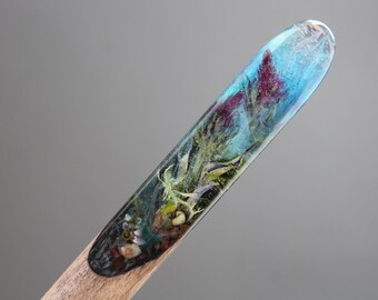 Floral Resin Wood Hair Stick: Boho Wedding Hair Accessory