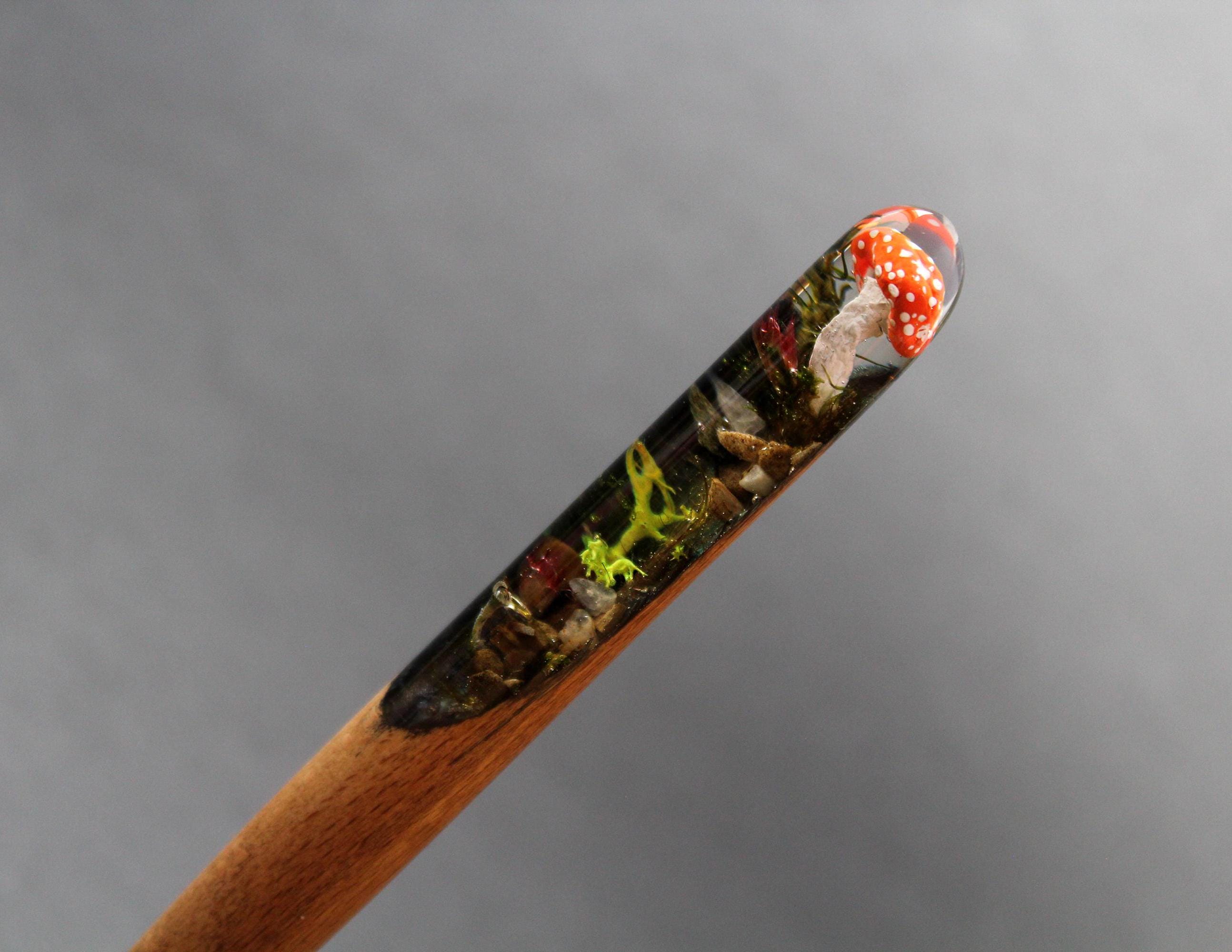 Hair stick Mushroom Painted Fern Wood Resin Terrarium Mushroom Hair Long Hair Holder Wooden Hair slide Forest Witch Woodland Fairy Real Moss