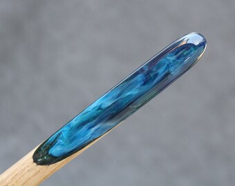 Hair stick Northern Lights, Wooden hairstick, Long Hair Holder, Blue Hair slide, Natural Accessory, Aurora borealis, Wood Resin Hair fork