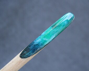 Hair stick Wood Resin Northern lights Wooden hairstick Long Hair Holder Purple Blue Green Hair slide Boho hairpin Natural Ocean accessory