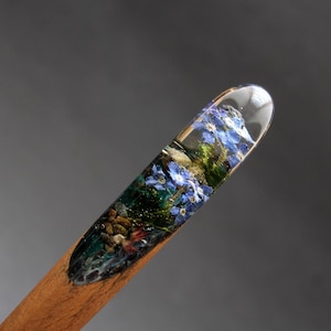 Forget-Me-Not Hair Stick: Real Flower Terrarium, Wooden Hair Accessory