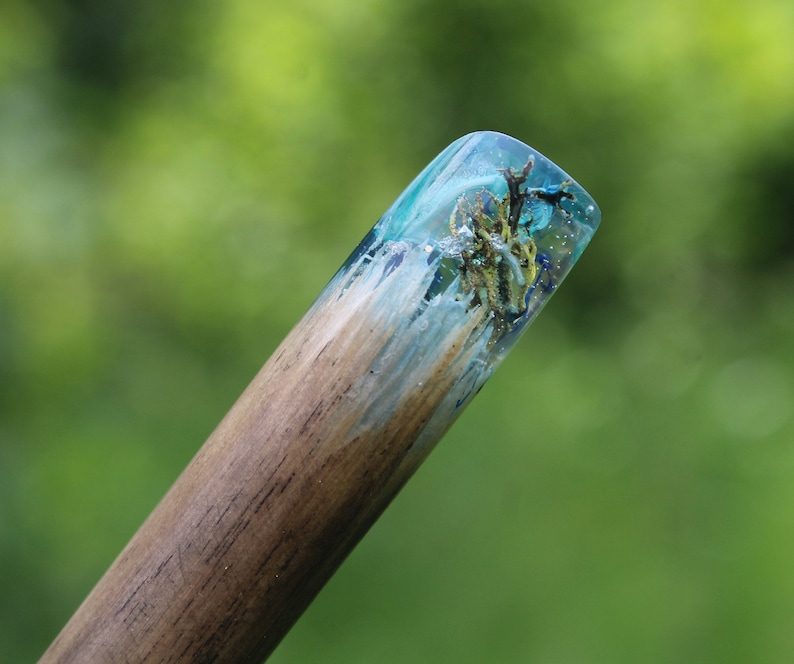 Wood Resin Hair Stick Shell Hair slide Blue Long Hair Holder Resin hair fork Ocean accessories Sea jewelry Summer memory Gift for her