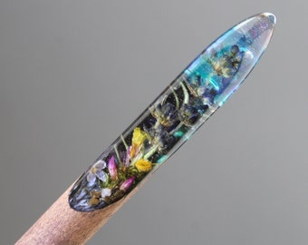 Lavender Flower Hair Stick: Wood Resin Boho Hairpin