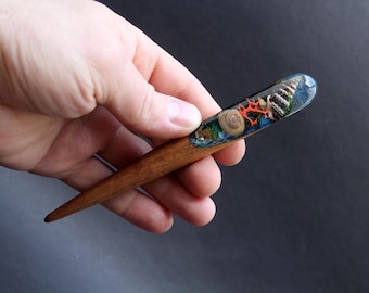 Seashell Hair Stick: Wood & Resin Ocean Hair Jewelry