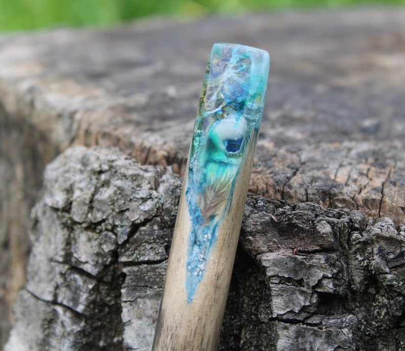 Wood Resin Hair Stick Shell Hair slide Blue Long Hair Holder Resin hair fork Ocean accessories Sea jewelry Summer memory Gift for her