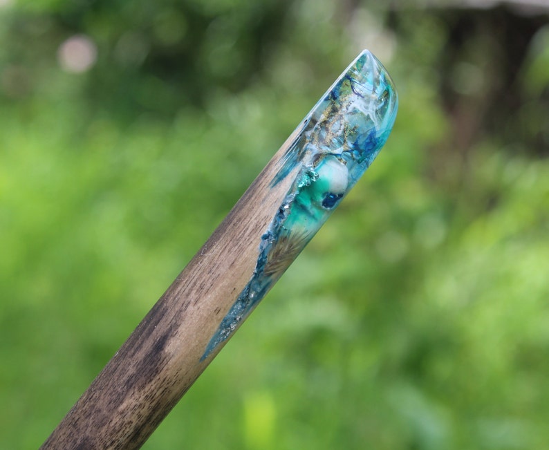 Wood Resin Hair Stick Shell Hair slide Blue Long Hair Holder Resin hair fork Ocean accessories Sea jewelry Summer memory Gift for her