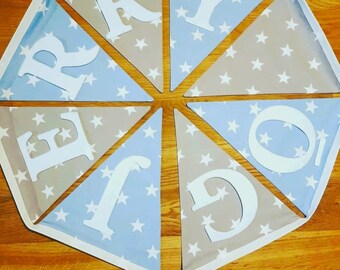 Personalised Bunting, Blue Nursery Decor, Blue Boys Banner, Star Bunting, Boys Nursery Decor, Blue Bunting, Fabric Banner, Blue Pennants