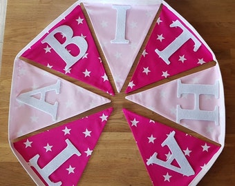Banderines rosas personalizados, decoración infantil rosa, banderines para dormitorio de princesas, decoración de tela reutilizable.