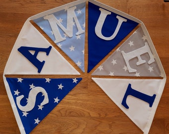 Banderines azules personalizados / Decoración infantil para habitación de niños / Banner de estrellas