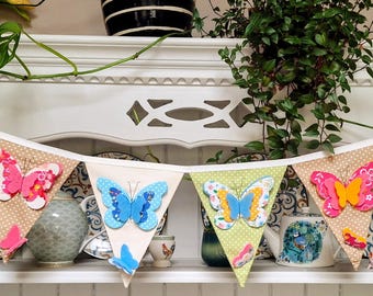 Banderines de mariposas hechos a mano / Decoración reutilizable de primavera / Decoración infantil