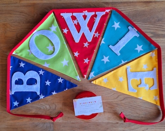 Banderines de tela personalizados con nombre / Decoración de pared para guardería arcoíris / Banderín reutilizable para cumpleaños de niño