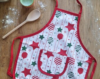 Delantal navideño para niños / Regalo para pequeños reposteros / Accesorio de repostería rojo y verde