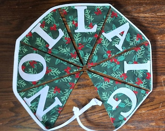 Festive Green and Red Christmas Garland: Irish Nollaig Shona Cotton Bunting