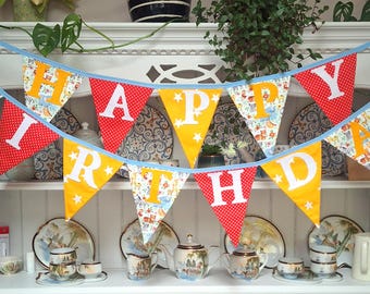 Pancarta de feliz cumpleaños de tela hecha a mano / Decoración de fiesta reutilizable / Banderín de cumpleaños de animales