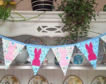 Banderines de tela de conejito de Pascua hechos a mano / Decoración reutilizable de temporada de primavera