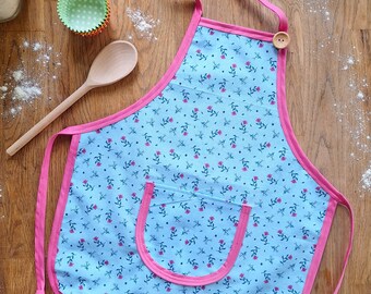 Delantal infantil azul y rosa / Regalo para pequeños reposteros / Bata para niños de 3 a 7 años