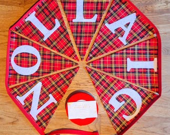 Festive Red Christmas Garland: Irish Nollaig Shona Cotton Bunting