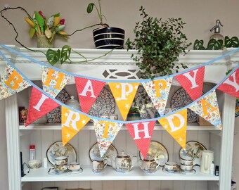 Pancarta de feliz cumpleaños de tela hecha a mano / Decoración de fiesta reutilizable / Banderín de cumpleaños de animales