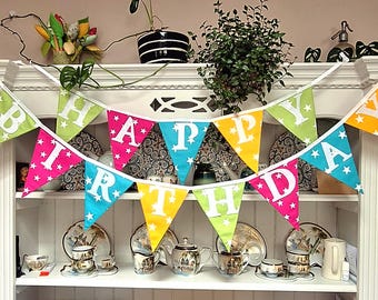 Pancarta de tela de feliz cumpleaños / Decoración infantil con temática de circo / Decoración reutilizable para fiestas