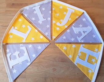 Banderines amarillos personalizados / Banderines de tela con estrellas para guardería / Regalo unisex