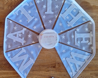 Banderines azules personalizados / Decoración infantil para habitación de niños / Banderín de tela con estrellas azules