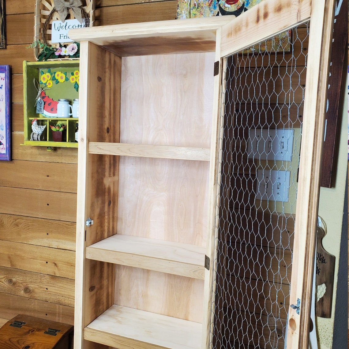 FARMHOUSE STORAGE CUPBOARD Chicken Wire/ Solid Wood Shelves/ Etsy