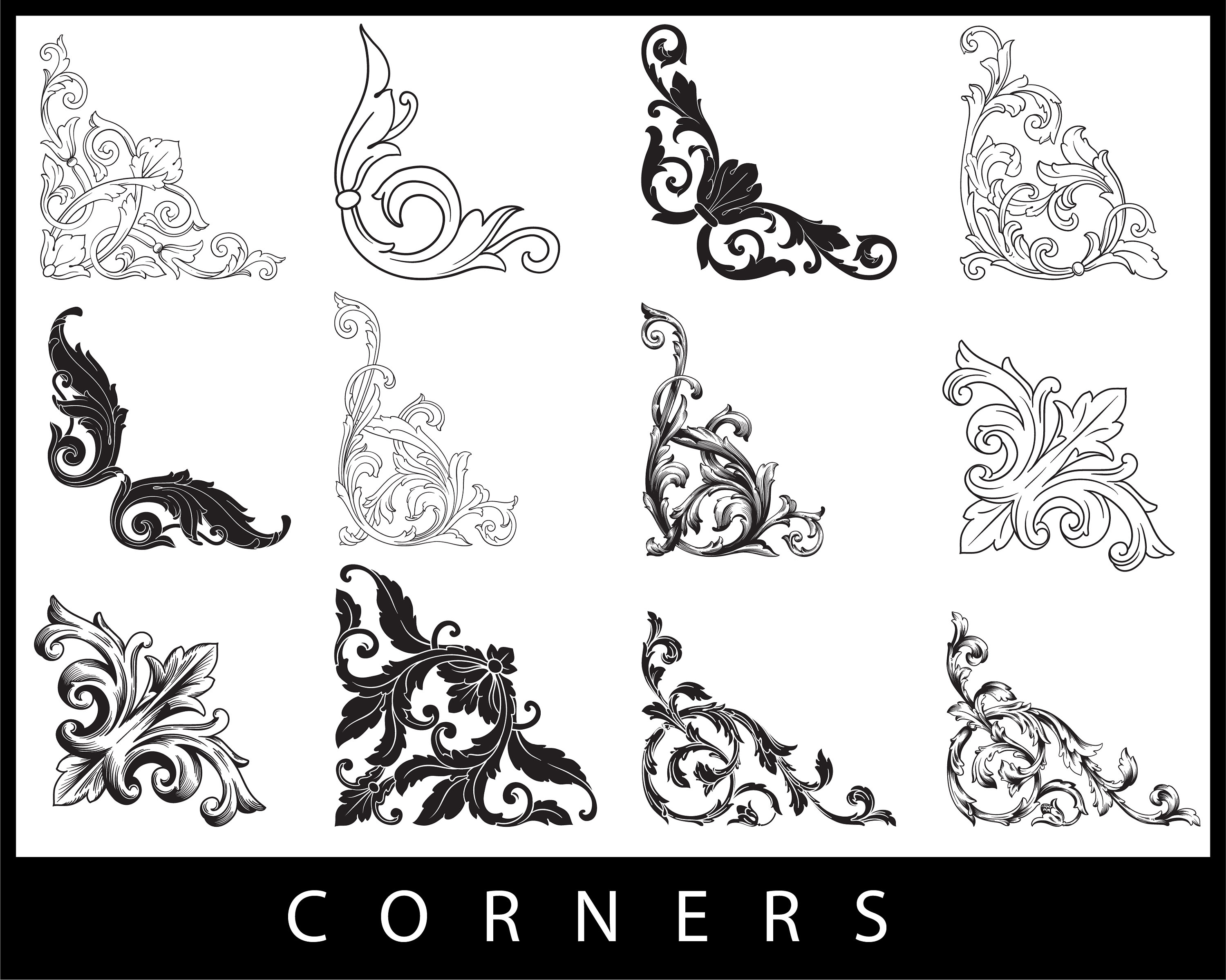 Corner Clipart, Vintage Ornate, Flourish Swirl, Border Svg, Corner Svg