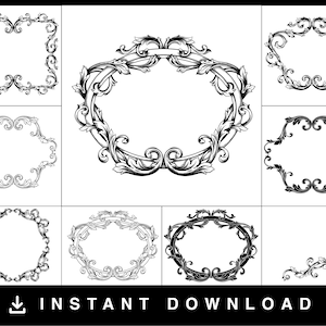 Vintage Antique Frame SVG Clipart, Monogram SVG, Vintage Vector French Frame, Ornate Frame PNG, Digital Vintage Label eps