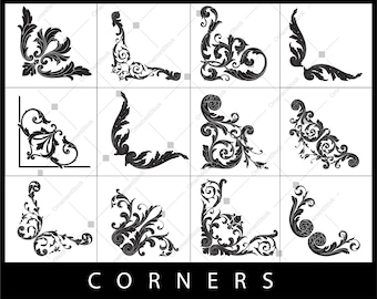 Corner svg, Ornament svg, Decor svg, Ornate corner svg, Decorative corners svg, Flourish svg, Floral svg, Floral corner svg EPS, PNG, Vector