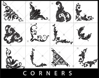 Silhouette SVG Corner, Decorative Flourish Corner Frame svg vector Clip Art Files for Cricut and Silhouette, Commercial Use - baroque retro