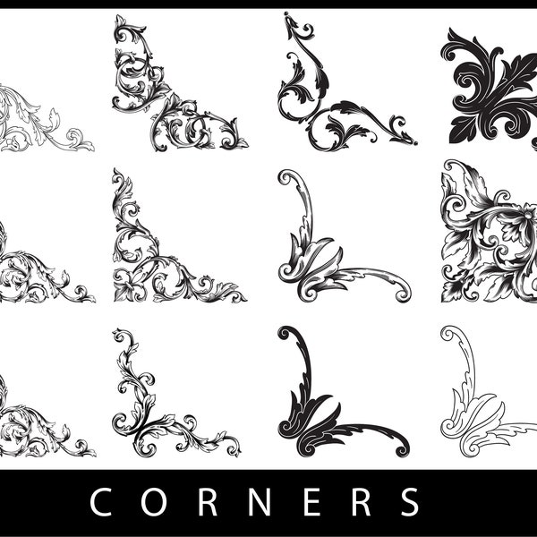 Baroque svg, Corner svg Bundle, floral corner svg, ornament svg, decor svg, ornate corner, decorative corners vector, flourish svg, eps, png