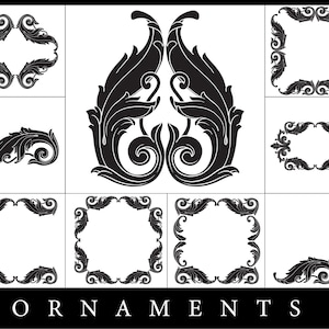 Antique Frame SVG Clipart for Monogram. French Border PNG set, Ornate Decor. Digital Vintage Label.