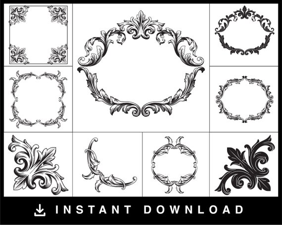 Black & White Scroll Frame Stock Vector - Illustration of party