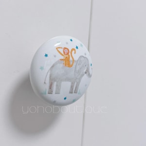 Elephant & Monkey Ceramic Knob - Nursery Drawer Pull -FGHK071