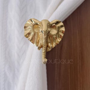 Solid Brass Elephant Curtain Holdback - Wall Mounted Tie Back -QHKHAND044